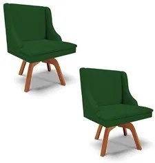 Kit 2 Cadeiras Estofadas Giratória para Sala de Jantar Lia Veludo Verd