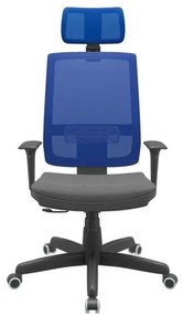 Cadeira Office Brizza Tela Azul Com Encosto Assento Poliester Cinza RelaxPlax Base Standard 126cm - 63653 Sun House