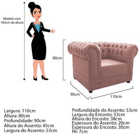 Kit Poltrona e Namoradeira Chesterfield Ana Suede Rosê - ADJ Decor