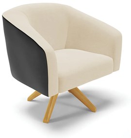 Poltrona Decorativa Giratória MA30 Stella Preto/Linho Bege D03 - D'Rossi
