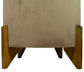 Puff Redondo Evo Peach em Veludo com Pés Escandinavo - Caqui - Grande 45cm