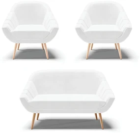 Kit 01 Namoradeira 02 Lugares e 02 Poltronas Giovana Corano Pés Palito Natural - D'Rossi - Branco