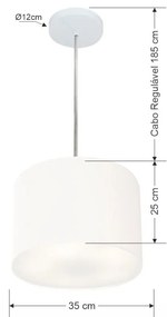 Lustre Pendente Cilíndrico Md-4211 Cúpula em Tecido 35x25cm Branco - Bivolt