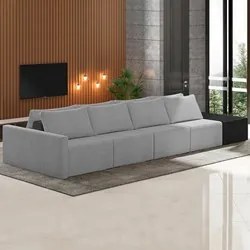 Sofá Ilha Modular Living com Puff 392cm Georgia K04 Bouclê Grafite/Pre