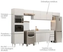 Armário de Cozinha Modulada 5 Peças CP14 Balcão com Tampo Branco - Lum