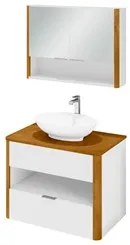 Gabinete de Banheiro com Espelho Torino B02 Branco/Naturalle - Mpozena