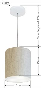 Lustre Pendente Cilíndrico Md-4012 Cúpula em Tecido 18x25cm Rustico Bege - Bivolt