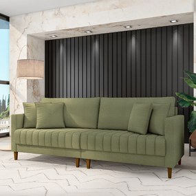 Sofá Living Decorativo Hamburgo Bipartido 2 Lugares 216cm com Almofadas Pés em Madeira Bouclê Verde G33 - Gran Belo