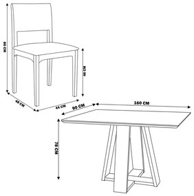 Conjunto Mesa Shell com Tampo de Vidro 160x90 cm e 6 Cadeiras Nivea Amêndoa G55 - Gran Belo