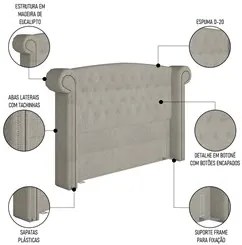 Cabeceira Cama Box Casal 140cm Provença P02 Bouclé Cru - Mpozenato