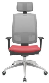 Cadeira Office Brizza Tela Cinza Com Encosto Assento Vinil Vermelho Autocompensador 126cm - 63191 Sun House