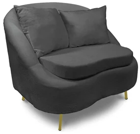 Poltrona Decorativa Orgânica Pé Ferro Dourado Zaya Bouclê Grafite C05 - D'Rossi