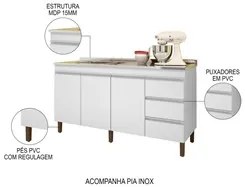 Balcão Gabinete Com Pia 160cm 3 Portas Karen P14 Branco - Mpozenato