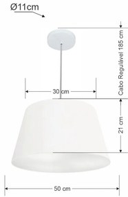 Lustre Pendente Cone Md-4021 Cúpula em Tecido 21/40x30cm Branco - Bivolt
