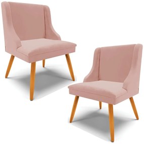 Kit 2 Cadeiras Decorativas Sala de Jantar Pés Palito de Madeira Firenze Veludo Rosê/Natural G19 - Gran Belo