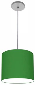 Luminária Pendente Vivare Free Lux Md-4107 Cúpula em Tecido - Verde-Folha - Canopla cinza e fio transparente