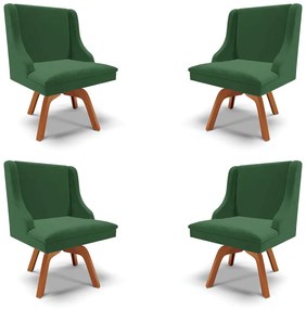 Kit 4 Cadeiras Decorativas Sala de Jantar Base Giratória de Madeira Firenze Veludo Verde/Natural G19 - Gran Belo