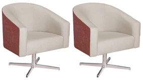 kit 02 Poltronas Luiza Base Giratória de Metal Sintético Nozes e Linho Bege - ADJ Decor