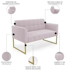 Namoradeira e 2 Poltronas Industrial Dourado Ana Bouclé Rosê - Ibiza