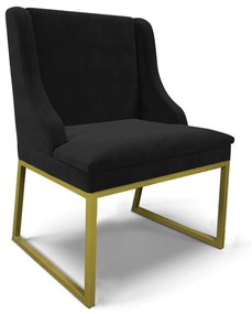 Cadeira Sala de Jantar Industrial Dourado Liz Suede Preto D03 - D'Rossi