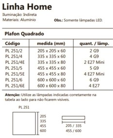 Plafon Home Quadrado De Sobrepor 20,5X20,5X6Cm 02Xg9 - Usina 251/2 (ND-B - Nude Brilho + BR-F - Branco Fosco)