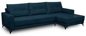 Sofá Decorativo 4 Lugares com Chaise Rebecca 285cm Veludo Azul G22 - Gran Belo
