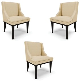 Kit 3 Cadeiras Decorativas Sala de Jantar Base Fixa de Madeira Firenze Veludo Luxo OffWhite/Preto G19 - Gran Belo