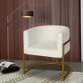 Poltrona Base Industrial Dourado para Sala Lety Bouclê Bege