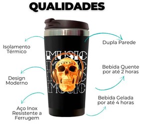 Copo Térmico 500ml Inox Caveira Skull Music Forever