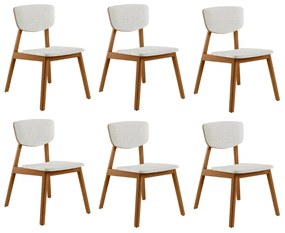 Kit 6 Cadeiras Decorativas Sala de Jantar Madeira Maciça Lang Linho Off White/Mel G13 - Gran Belo