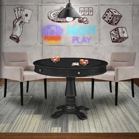 Mesa de Jogos Carteado Redonda Victoria Tampo Reversível Preto com Kit 2 Cadeiras Vicenza Suede Nude G36 G15 - Gran Belo