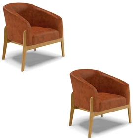 Poltrona Decorativa Base de Madeira kit 2 Stella Sintético PU Nozes D03 - D'Rossi