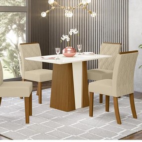 Mesa de Jantar 120cm Orus Móveis Henn Nature/Off White