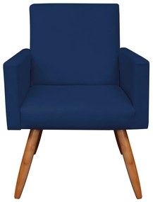 Kit 02 Poltronas com 01 Puff Larissa Suede Pés Palito Castanho D'Rossi - Azul Marinho
