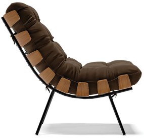 Kit 02 Poltronas Costela Suede Base Metálica Preto - D'Rossi - Marrom