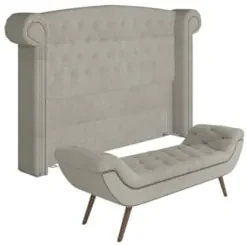 Cabeceira Cama Box King 195cm Provença e Recamier Veneto Z37 Boucle Cr