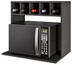 Suporte Micro-Ondas Forno Armário Aéreo com Adega 60cm Lótus Z34 Preto