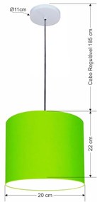 Luminária Pendente Vivare Free Lux Md-4105 Cúpula em Tecido - Verde-Limão - Canopla branca e fio transparente