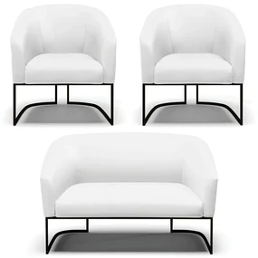 Namoradeira e 2 Poltronas Industrial Preto Stella Sintético D03 - D'Rossi - Branco