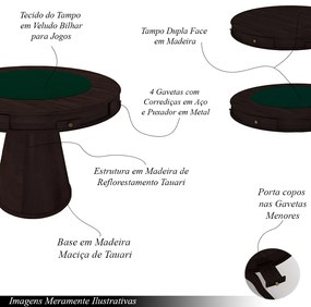 Conjunto Mesa de Jogos Carteado Bellagio Tampo Reversível Verde e 4 Cadeiras Madeira Poker Base Cone Linho Cinza/Tabaco G42 - Gran Belo