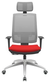 Cadeira Office Brizza Tela Cinza Com Encosto Assento Aero Vermelho RelaxPlax Base Aluminio 126cm - 63587 Sun House