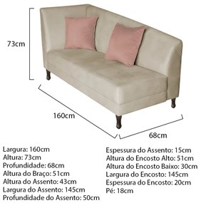 Divã Recamier Heitor 160cm com Almofada Lado Direito Suede - ADJ Decor