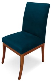 Cadeira Raquel para Sala de Jantar Base de Eucalipto Suede Azul Marinho