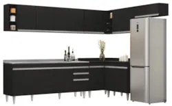 Armário de Cozinha Modulado de Canto 8 Peças CP27 com Pia Inox Preto -