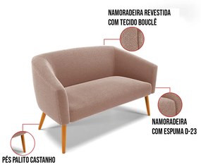 Namoradeira e 2 Poltronas Pé Palito Castanho Stella Bouclê D03 - D'Rossi - Rose