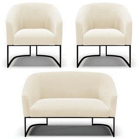Namoradeira e 2 Poltronas Industrial Preto Stella Suede Bege D03 - D'Rossi