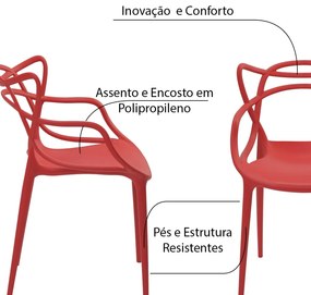 Kit 4 Cadeiras Decorativas Sala e Cozinha Feliti (PP) Vermelha G56 - Gran Belo