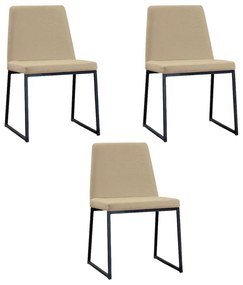 Kit 3 Cadeiras de Jantar Decorativa Base Aço Preto Javé Linho Bege G17 - Gran Belo