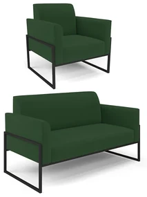 Sofá Namoradeira com Poltrona Base Industrial Alta Preto Marisa Veludo Verde D03 - D'Rossi