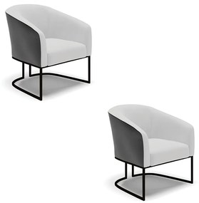 Poltrona Decorativa Industrial Preto Kit 2 Stella Preto/Linho Cinza D03 - D'Rossi